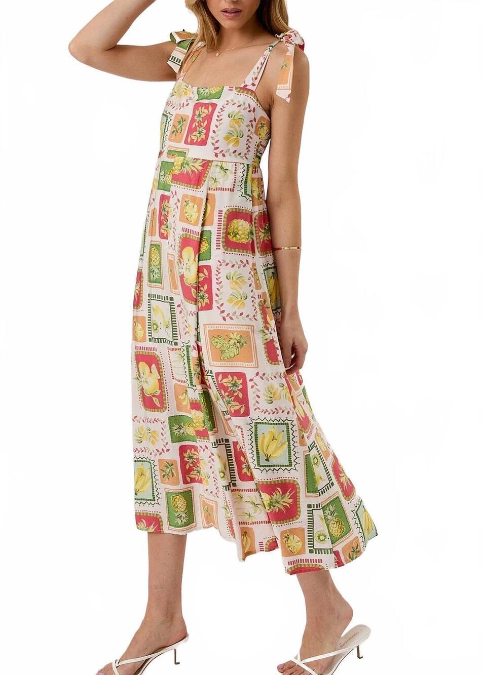 NEW SUNDAY EDITION tropical midi dress in white multi